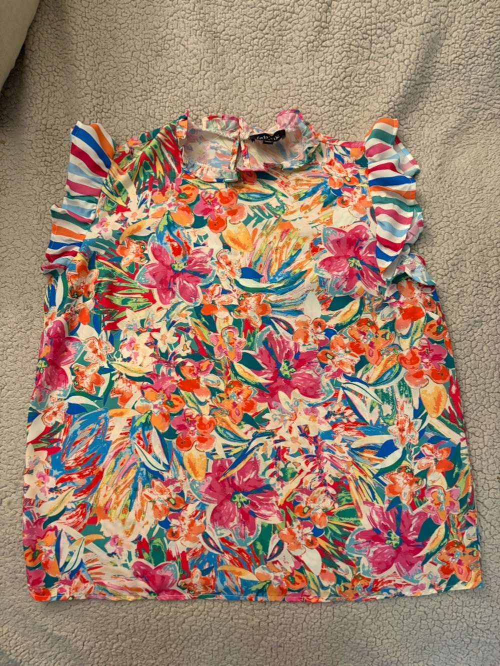 fab'rik Woman's Floral Ruffle Tank Top - Pink Multi